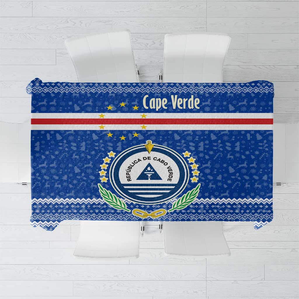Cape Verde Christmas Tablecloth with Blue Festive Pattern Sailing Santa and National Emblem Motif - Wonder Print Shop