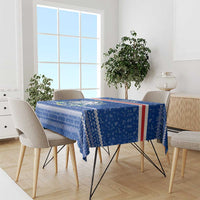 Cape Verde Christmas Tablecloth with Blue Festive Pattern Sailing Santa and National Emblem Motif - Wonder Print Shop