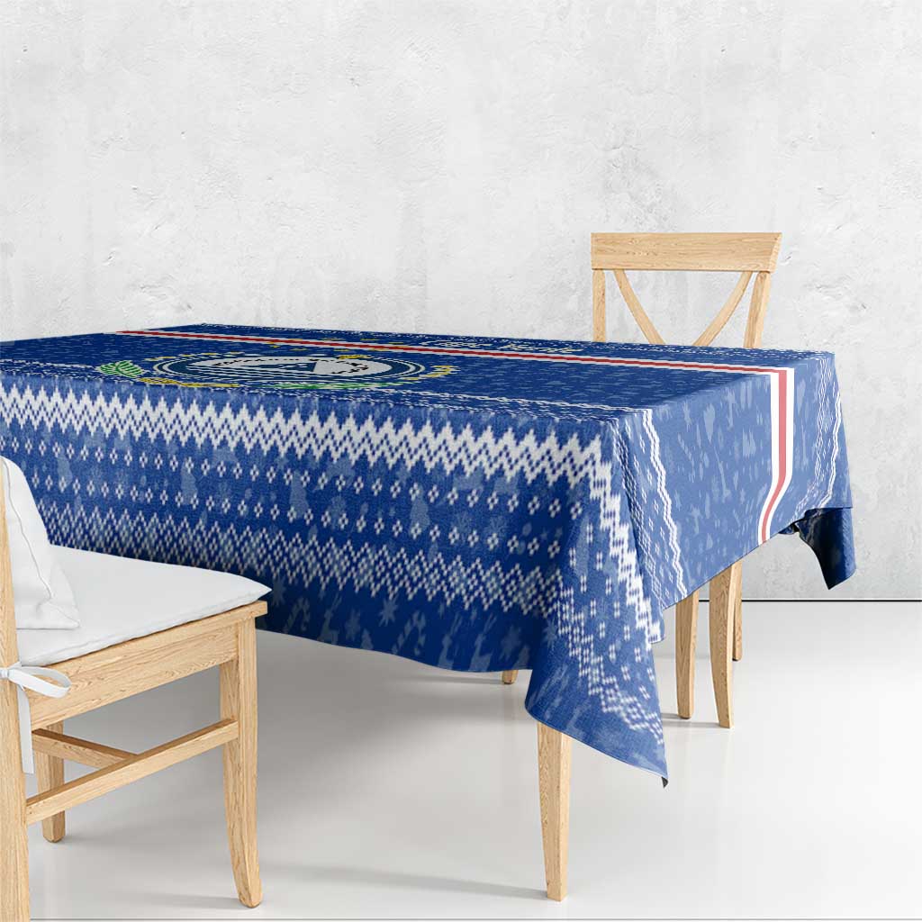 Cape Verde Christmas Tablecloth with Blue Festive Pattern Sailing Santa and National Emblem Motif - Wonder Print Shop