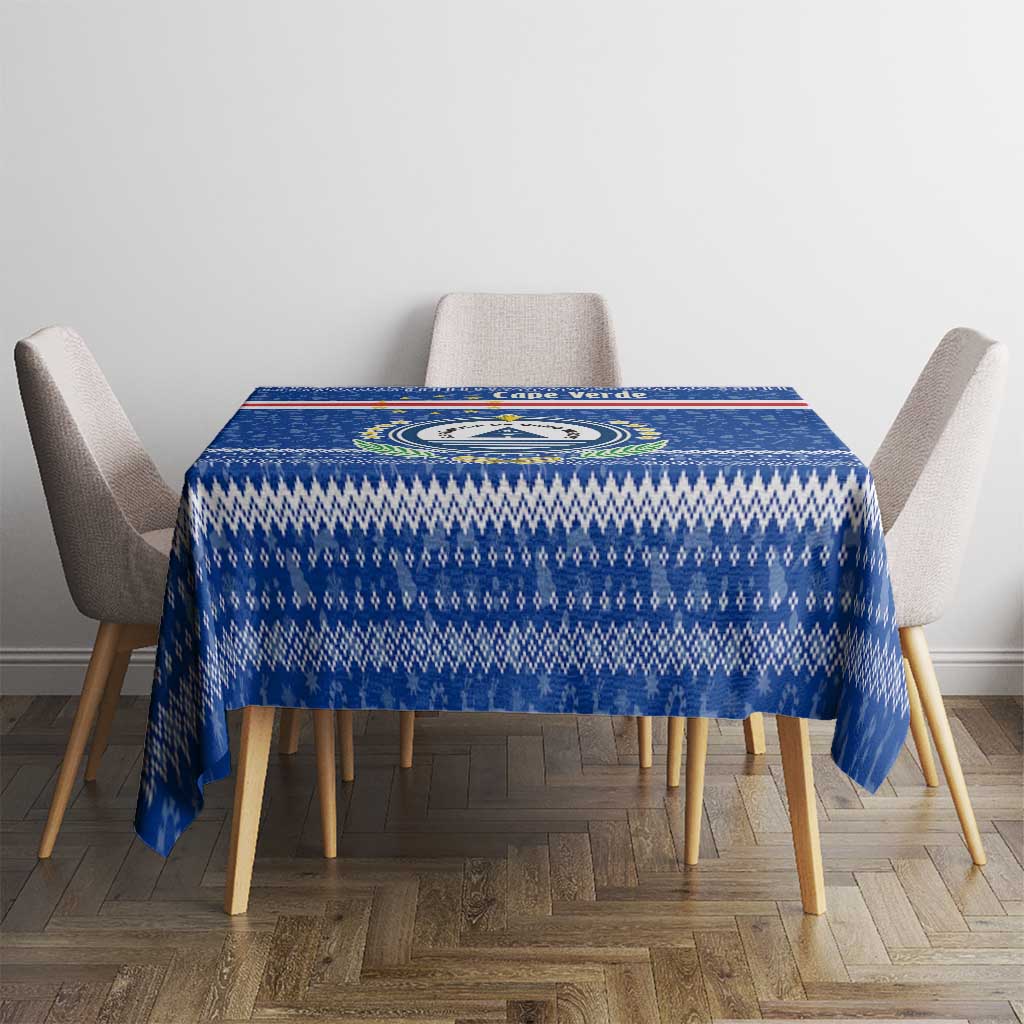 Cape Verde Christmas Tablecloth with Blue Festive Pattern Sailing Santa and National Emblem Motif - Wonder Print Shop