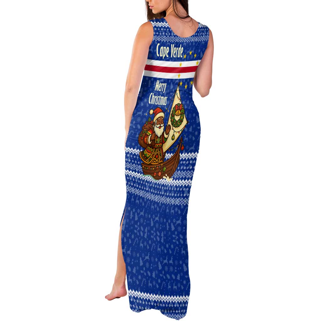 Cape Verde Christmas Tank Maxi Dress with Blue Festive Pattern Sailing Santa and National Emblem Motif - Wonder Print Shop