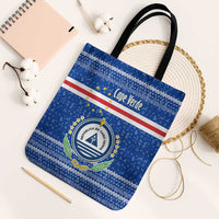 Cape Verde Christmas Tote Bag with Blue Festive Pattern Sailing Santa and National Emblem Motif - Wonder Print Shop