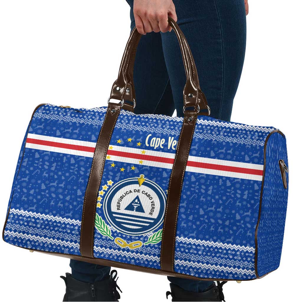 Cape Verde Christmas Travel Bag with Blue Festive Pattern Sailing Santa and National Emblem Motif - Wonder Print Shop