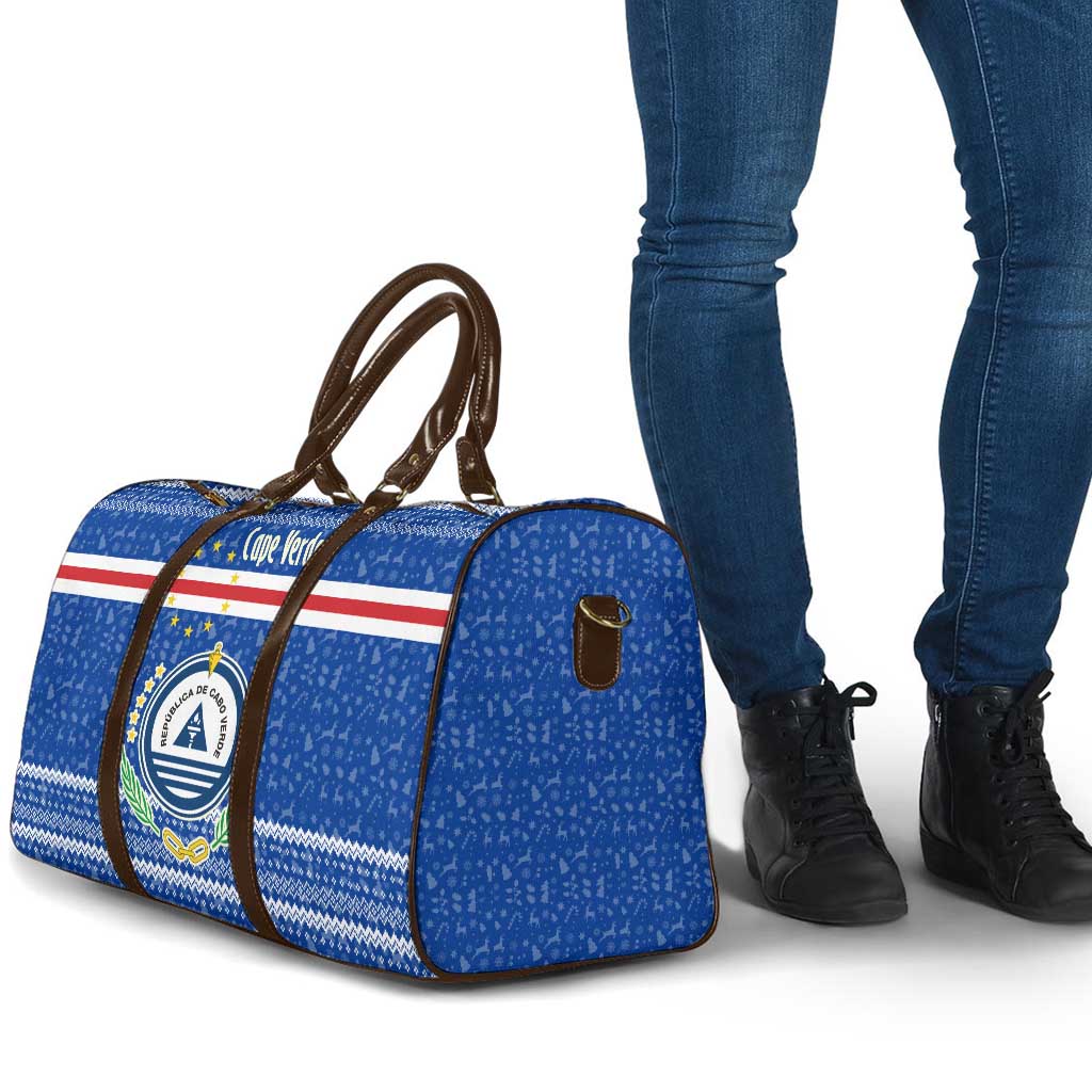 Cape Verde Christmas Travel Bag with Blue Festive Pattern Sailing Santa and National Emblem Motif - Wonder Print Shop