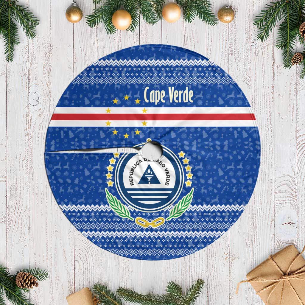 Cape Verde Christmas Tree Skirt with Blue Festive Pattern Sailing Santa and National Emblem Motif - Wonder Print Shop