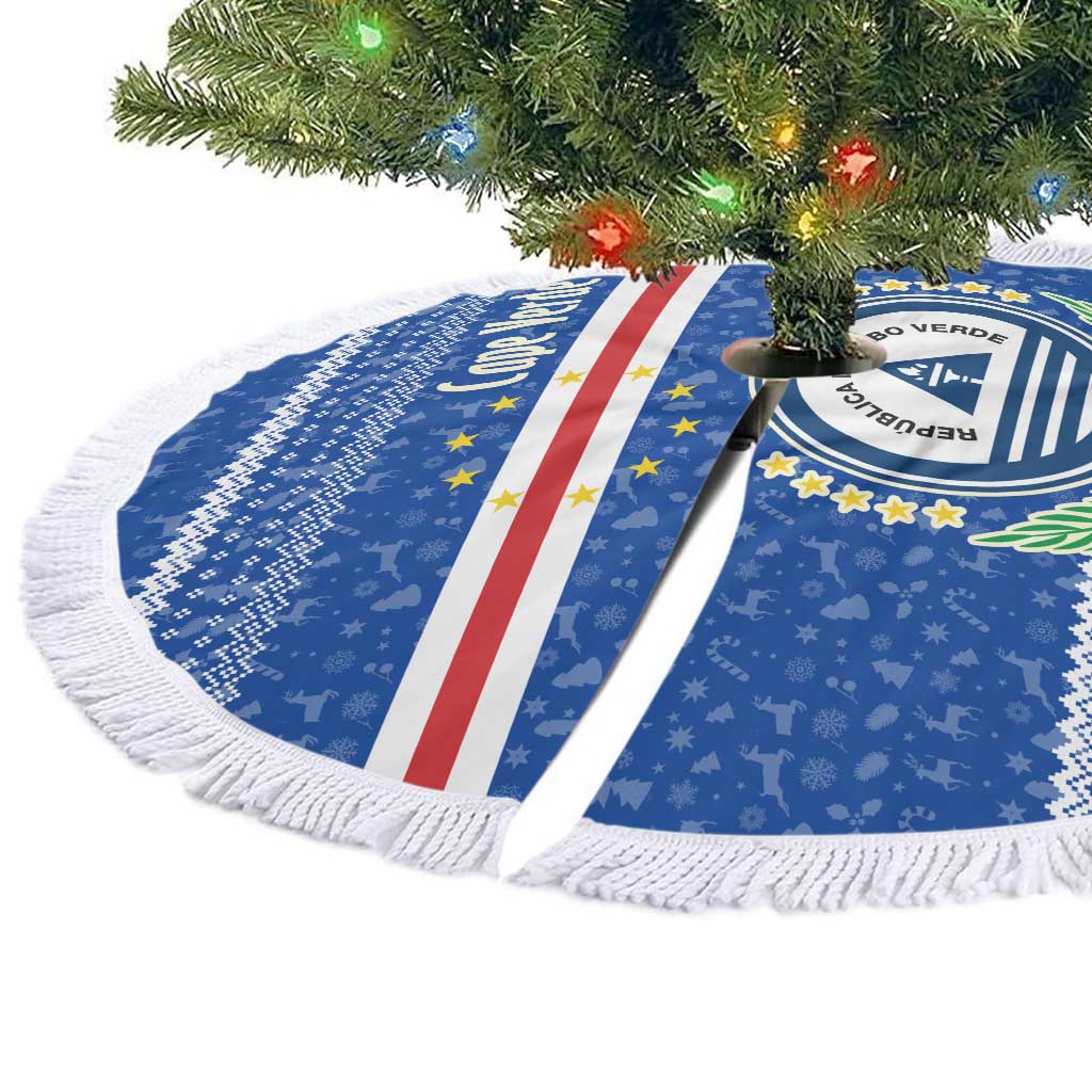 Cape Verde Christmas Tree Skirt with Blue Festive Pattern Sailing Santa and National Emblem Motif - Wonder Print Shop