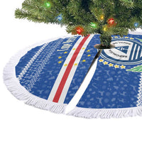 Cape Verde Christmas Tree Skirt with Blue Festive Pattern Sailing Santa and National Emblem Motif - Wonder Print Shop