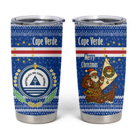 Cape Verde Christmas Tumbler Cup with Blue Festive Pattern Sailing Santa and National Emblem Motif - Wonder Print Shop