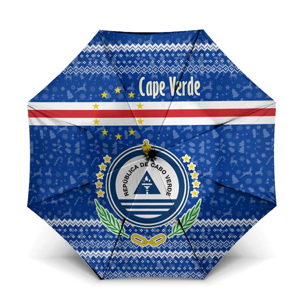 Cape Verde Christmas Umbrella with Blue Festive Pattern Sailing Santa and National Emblem Motif - Wonder Print Shop