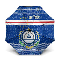 Cape Verde Christmas Umbrella with Blue Festive Pattern Sailing Santa and National Emblem Motif - Wonder Print Shop