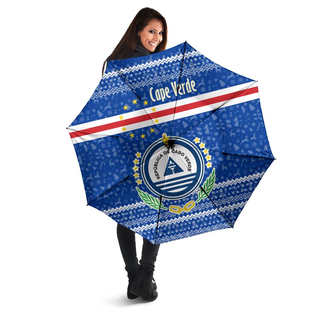 Cape Verde Christmas Umbrella with Blue Festive Pattern Sailing Santa and National Emblem Motif - Wonder Print Shop