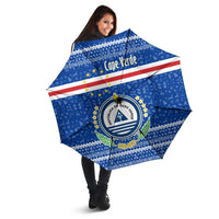 Cape Verde Christmas Umbrella with Blue Festive Pattern Sailing Santa and National Emblem Motif - Wonder Print Shop