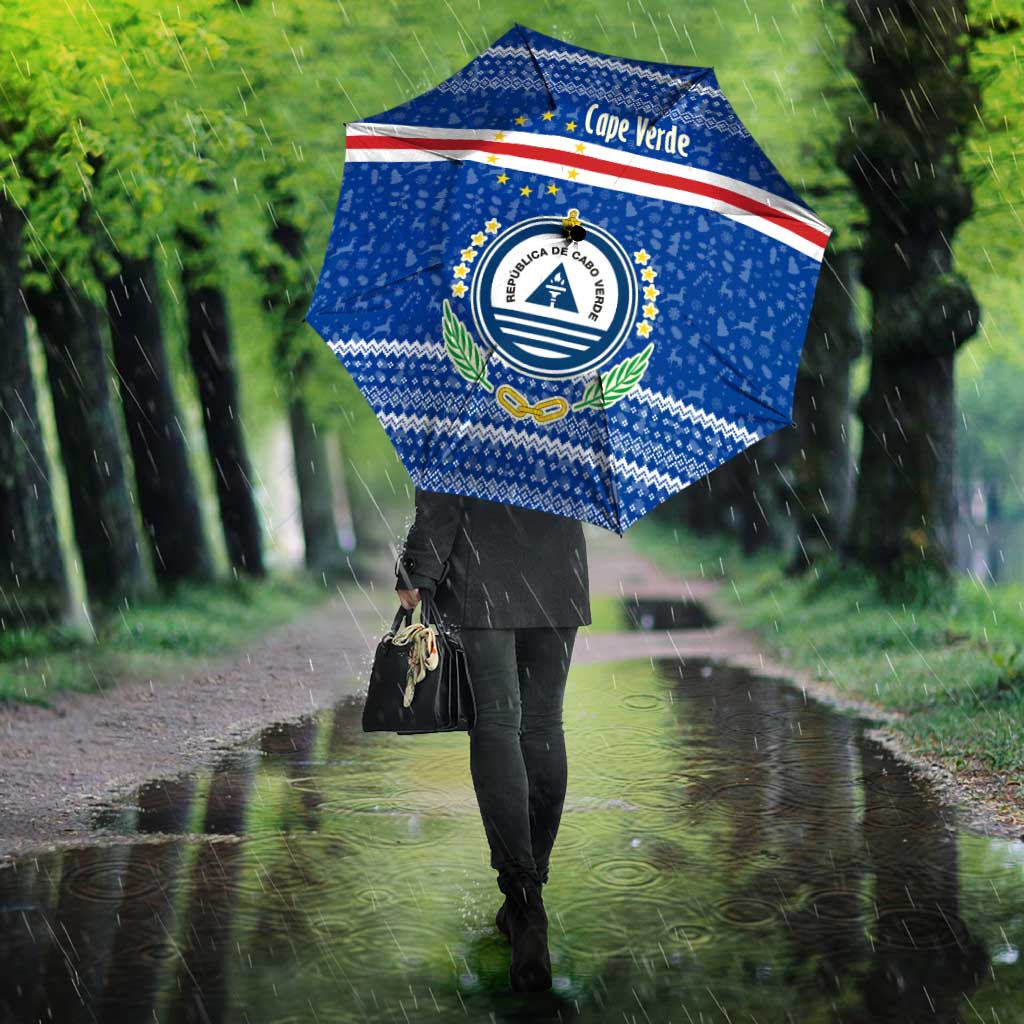 Cape Verde Christmas Umbrella with Blue Festive Pattern Sailing Santa and National Emblem Motif - Wonder Print Shop
