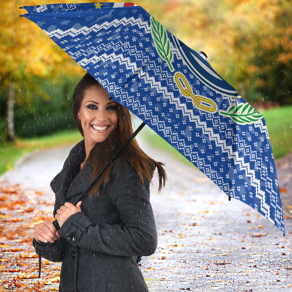 Cape Verde Christmas Umbrella with Blue Festive Pattern Sailing Santa and National Emblem Motif - Wonder Print Shop