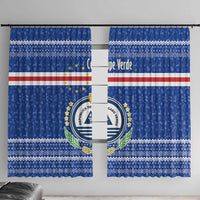 Cape Verde Christmas Window Curtain with Blue Festive Pattern Sailing Santa and National Emblem Motif - Wonder Print Shop