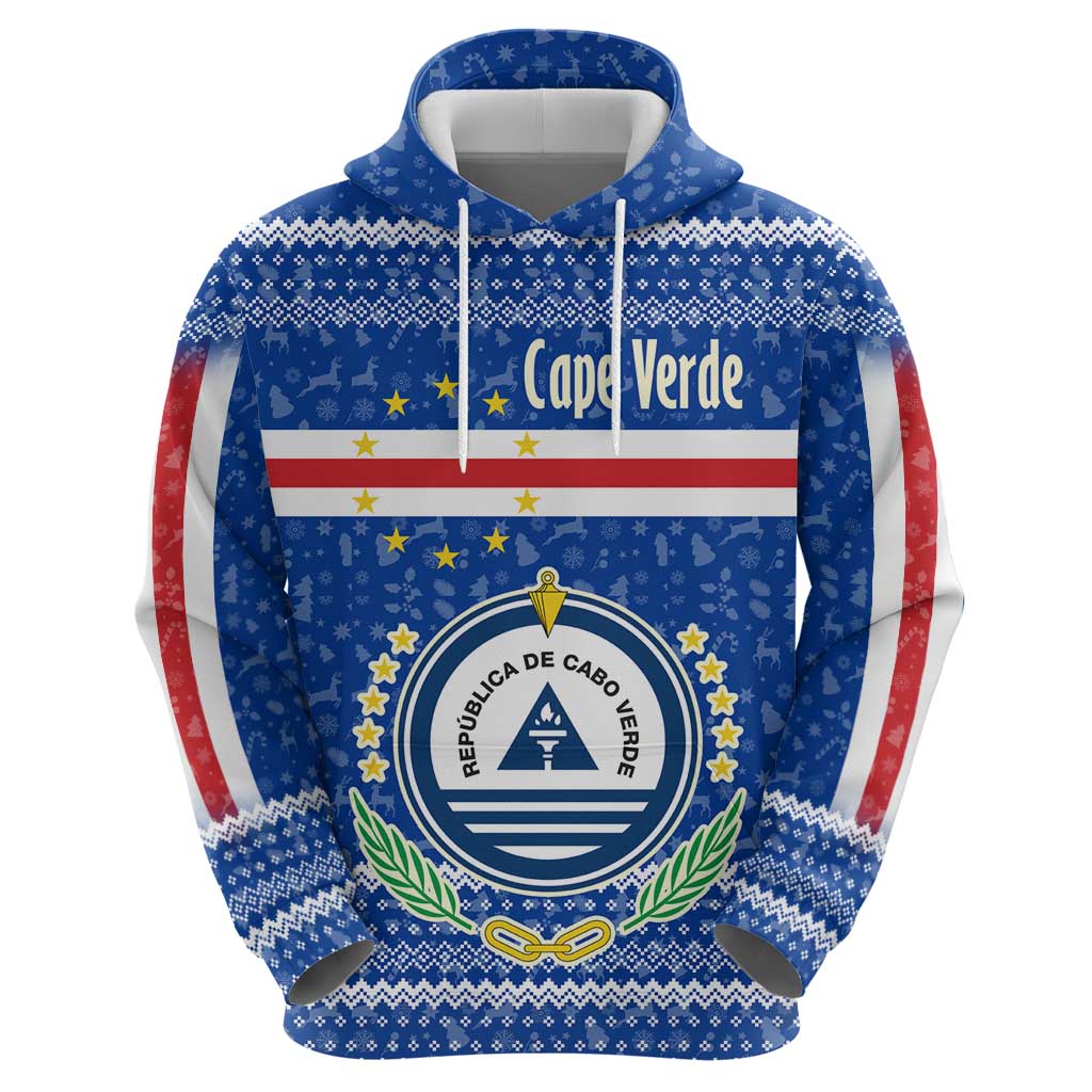Cape Verde Christmas Zip Hoodie with Blue Festive Pattern Sailing Santa and National Emblem Motif - Wonder Print Shop