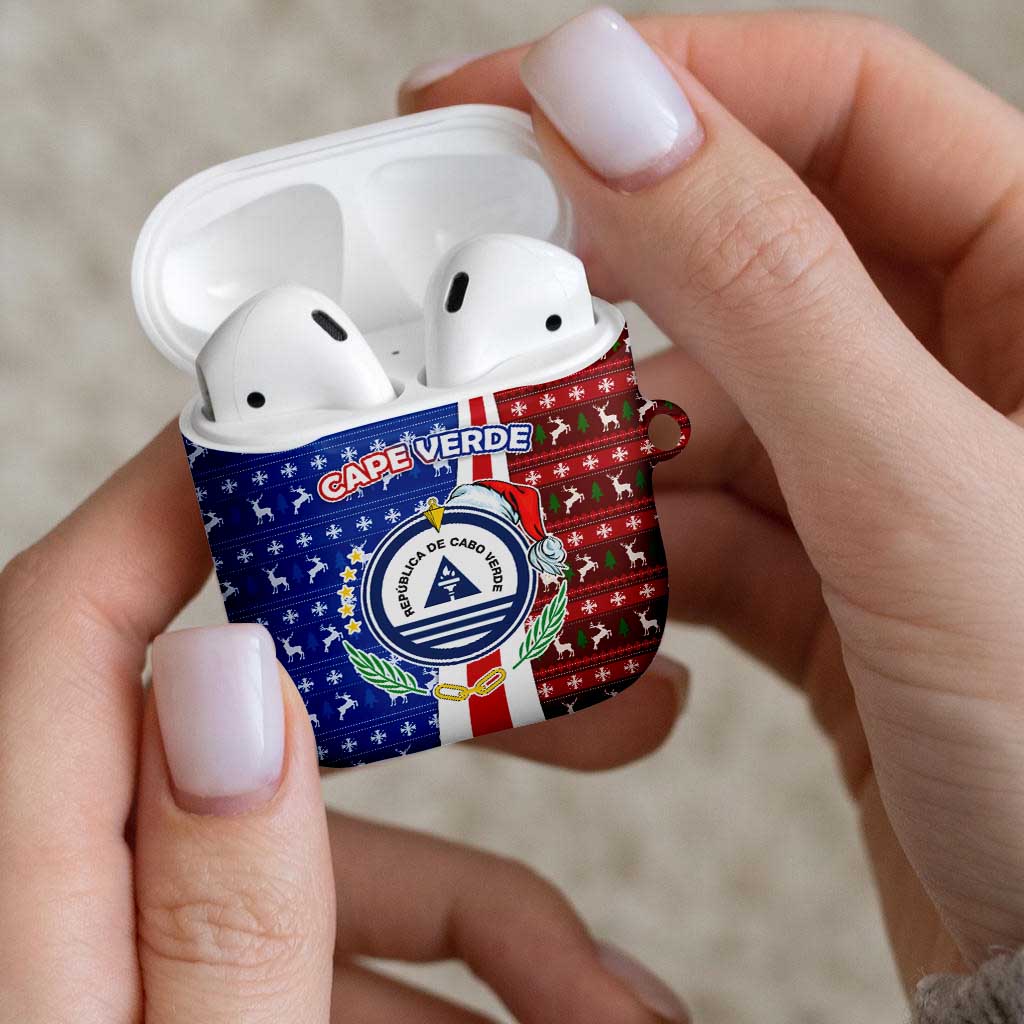 Cape Verde Christmas AirPods Case with Red and Blue Festive Pattern Christmas Tree and National Emblem Motif - Wonder Print Shop