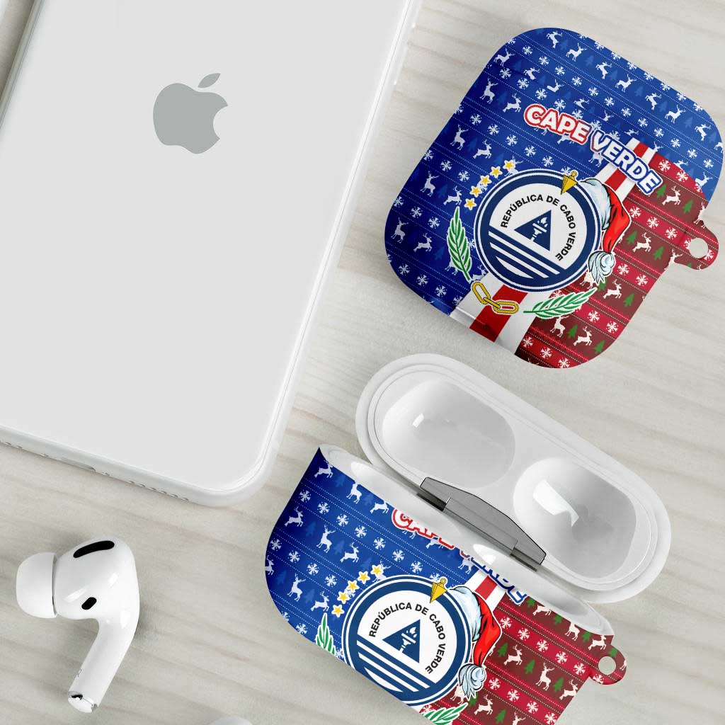 Cape Verde Christmas AirPods Case with Red and Blue Festive Pattern Christmas Tree and National Emblem Motif - Wonder Print Shop