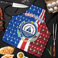 Cape Verde Christmas Apron with Red and Blue Festive Pattern Christmas Tree and National Emblem Motif - Wonder Print Shop