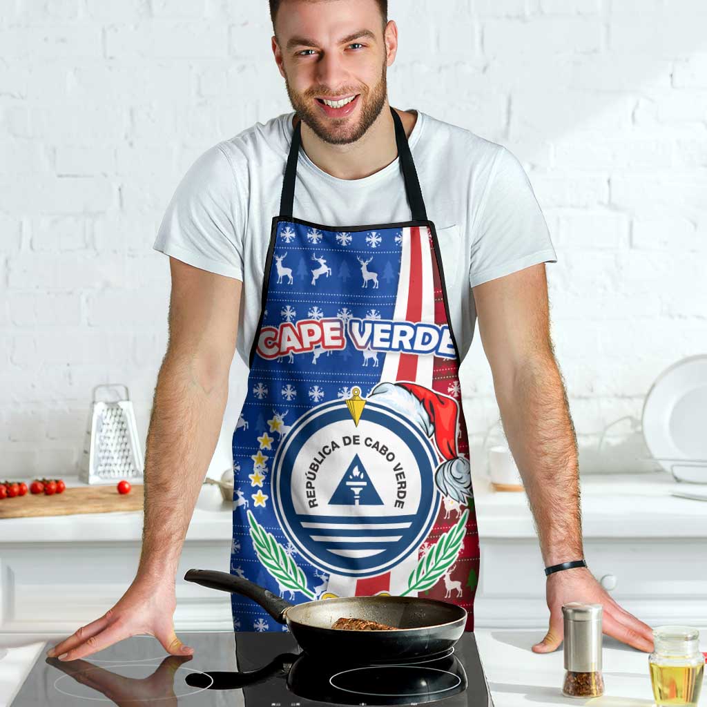 Cape Verde Christmas Apron with Red and Blue Festive Pattern Christmas Tree and National Emblem Motif - Wonder Print Shop
