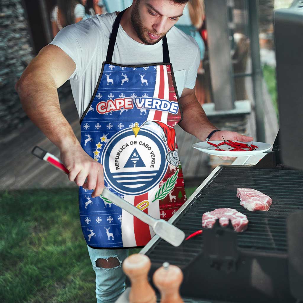 Cape Verde Christmas Apron with Red and Blue Festive Pattern Christmas Tree and National Emblem Motif - Wonder Print Shop