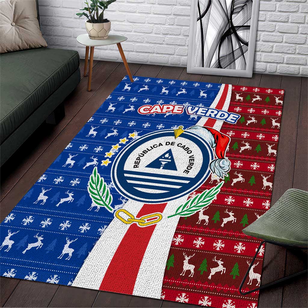 Cape Verde Christmas Area Rug with Red and Blue Festive Pattern Christmas Tree and National Emblem Motif - Wonder Print Shop