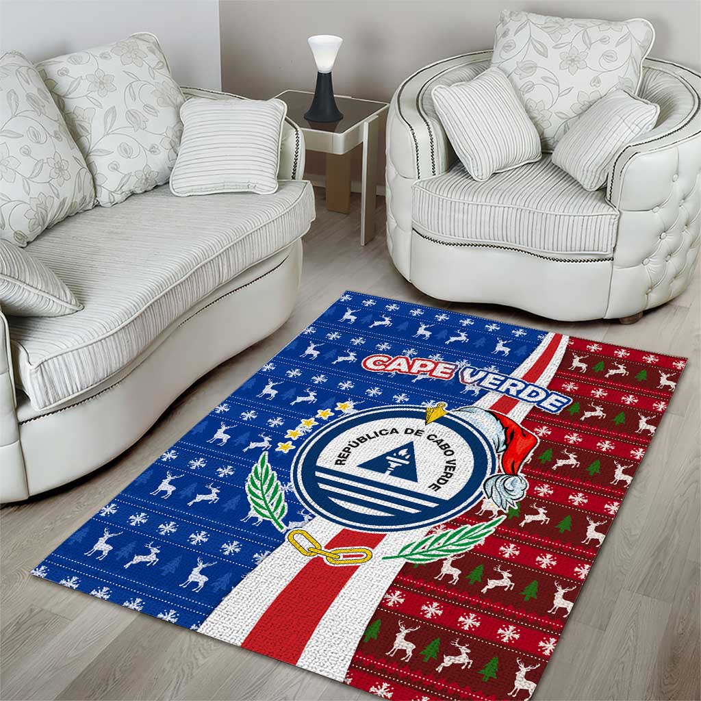 Cape Verde Christmas Area Rug with Red and Blue Festive Pattern Christmas Tree and National Emblem Motif - Wonder Print Shop