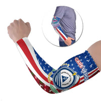 Cape Verde Christmas Arm Sleeves with Red and Blue Festive Pattern Christmas Tree and National Emblem Motif - Wonder Print Shop