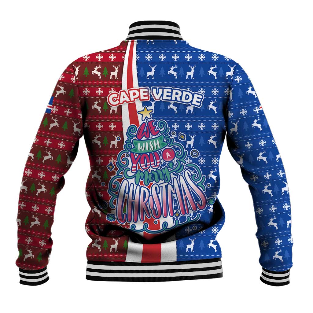 Cape Verde Christmas Baseball Jacket with Red and Blue Festive Pattern Christmas Tree and National Emblem Motif - Wonder Print Shop
