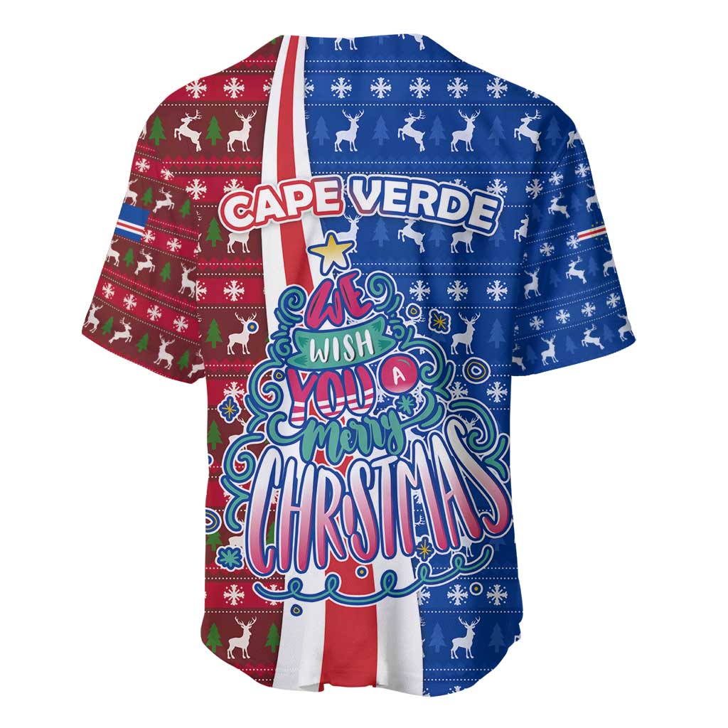 Cape Verde Christmas Baseball Jersey with Red and Blue Festive Pattern Christmas Tree and National Emblem Motif - Wonder Print Shop