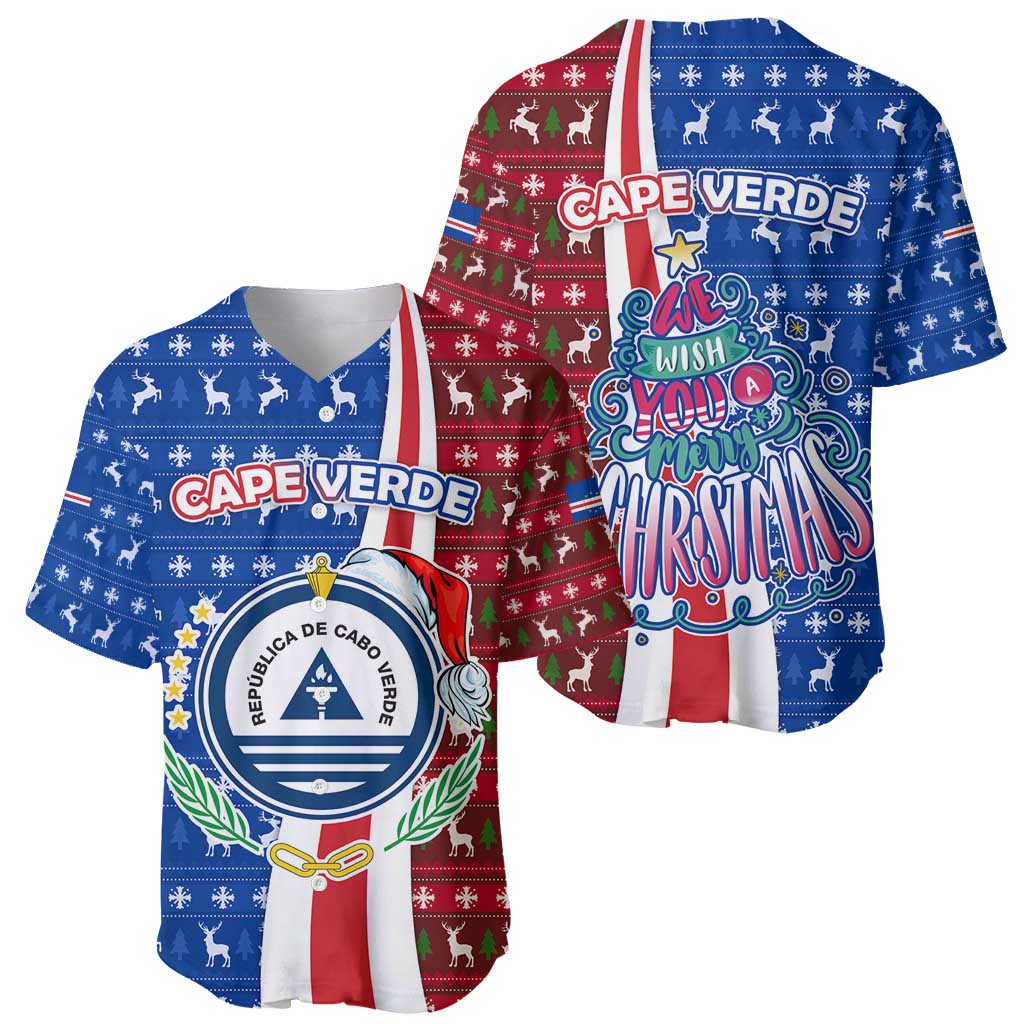 Cape Verde Christmas Baseball Jersey with Red and Blue Festive Pattern Christmas Tree and National Emblem Motif - Wonder Print Shop