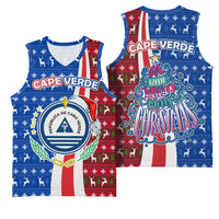 Cape Verde Christmas Basketball Jersey with Red and Blue Festive Pattern Christmas Tree and National Emblem Motif - Wonder Print Shop
