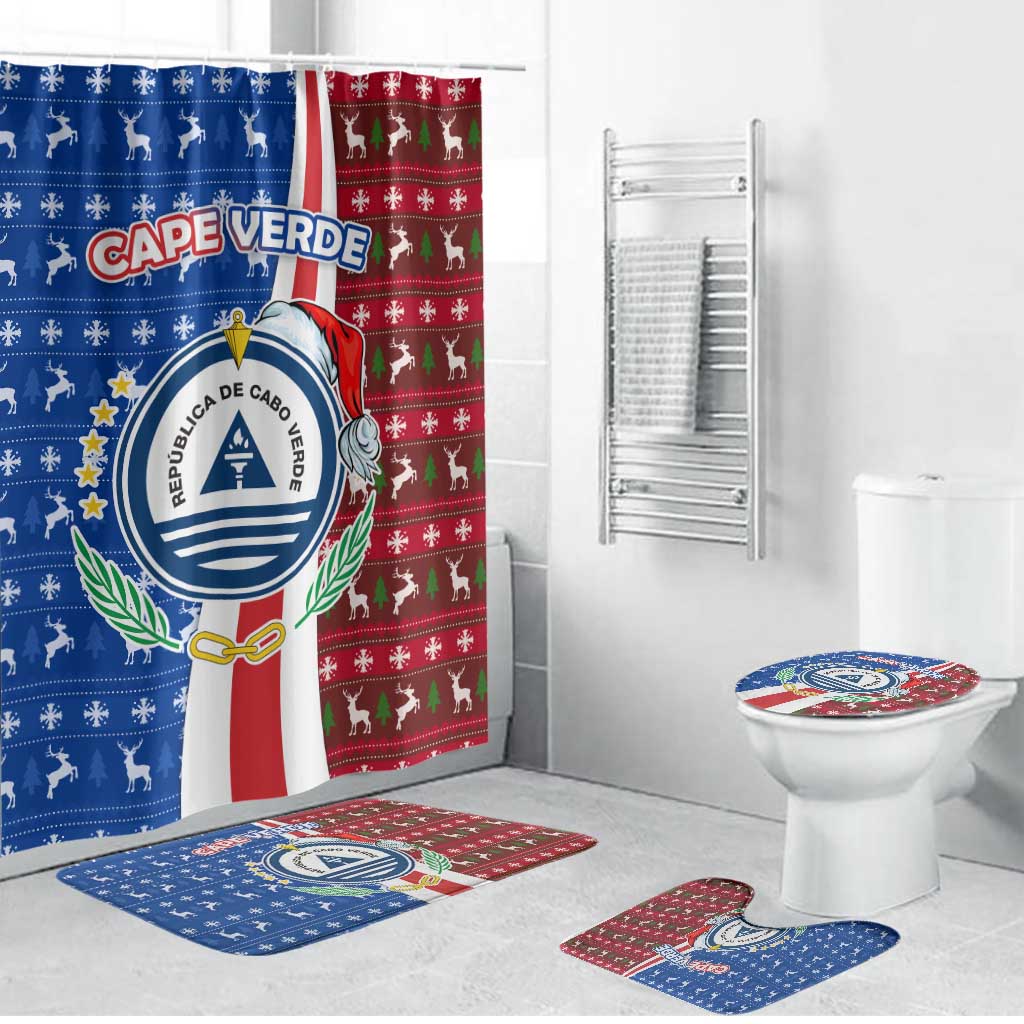 Cape Verde Christmas Bathroom Set with Red and Blue Festive Pattern Christmas Tree and National Emblem Motif - Wonder Print Shop
