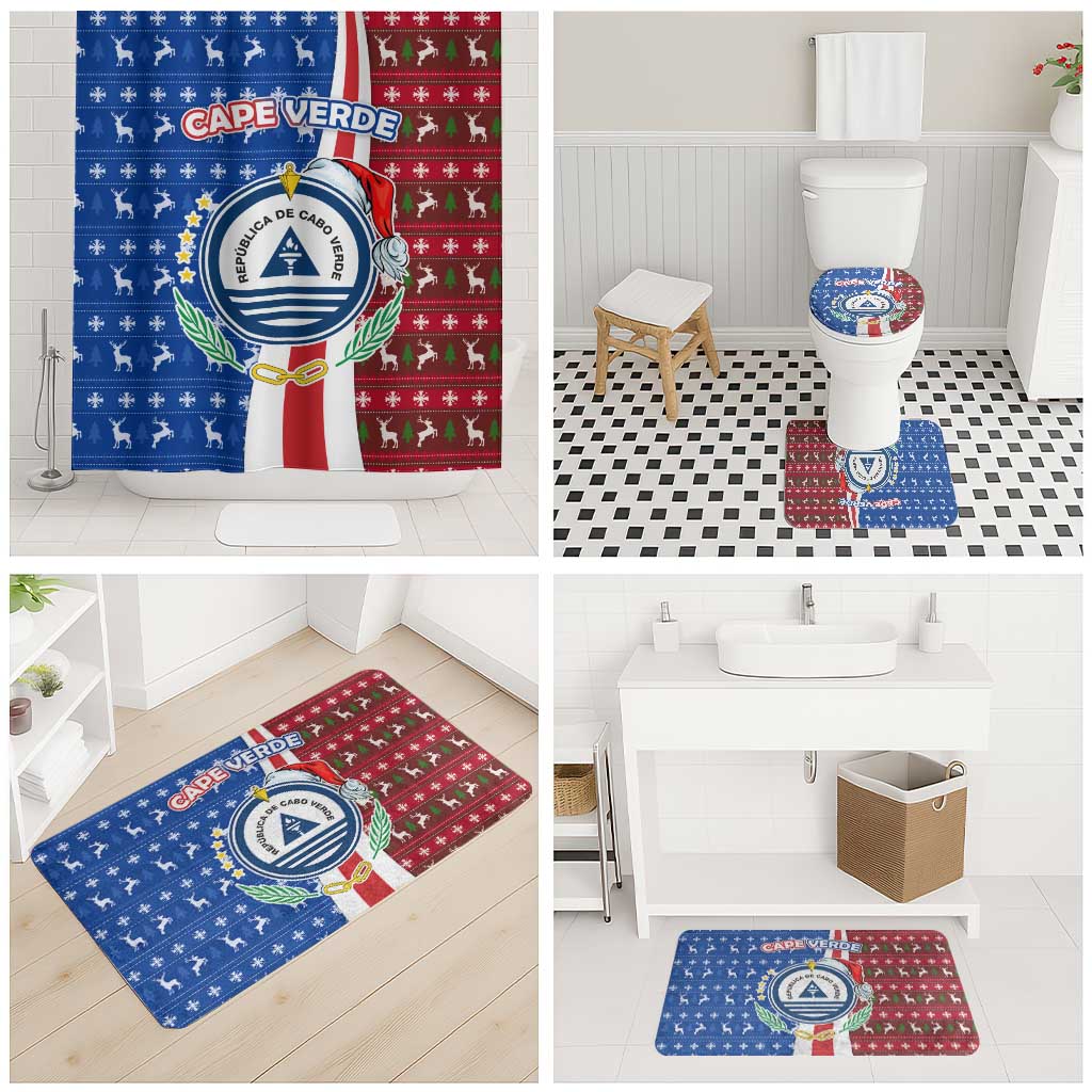 Cape Verde Christmas Bathroom Set with Red and Blue Festive Pattern Christmas Tree and National Emblem Motif - Wonder Print Shop