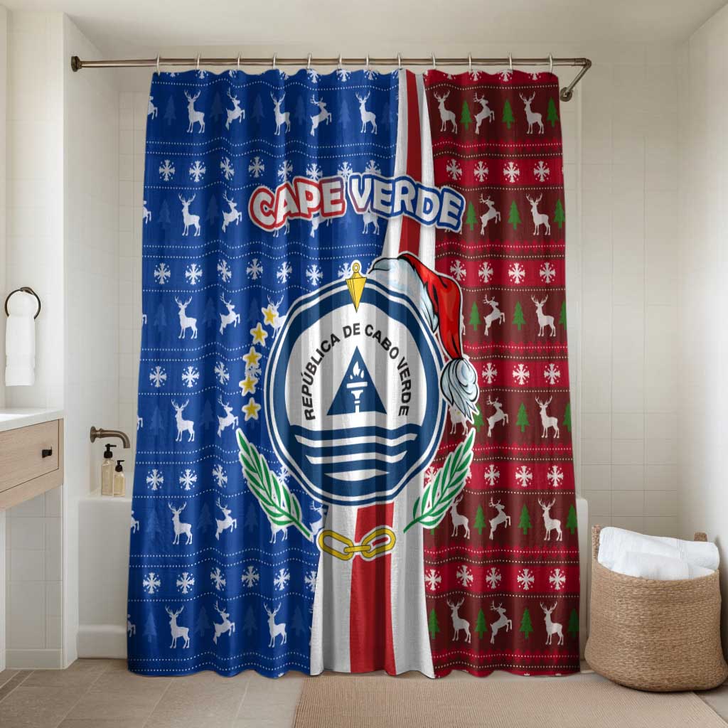 Cape Verde Christmas Bathroom Set with Red and Blue Festive Pattern Christmas Tree and National Emblem Motif - Wonder Print Shop