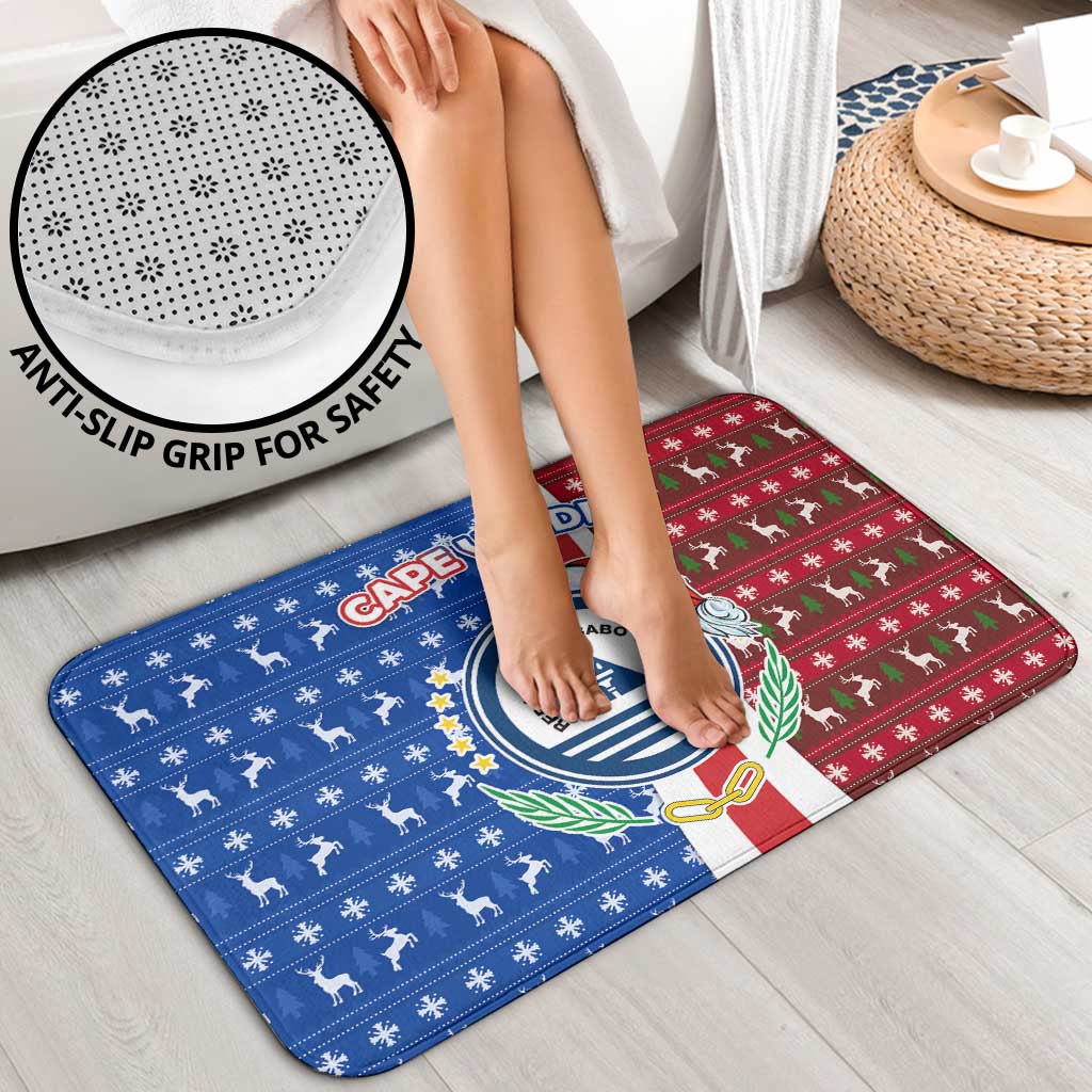 Cape Verde Christmas Bathroom Set with Red and Blue Festive Pattern Christmas Tree and National Emblem Motif - Wonder Print Shop