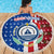 Cape Verde Christmas Beach Blanket with Red and Blue Festive Pattern Christmas Tree and National Emblem Motif - Wonder Print Shop