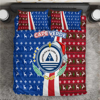 Cape Verde Christmas Bedding Set with Red and Blue Festive Pattern Christmas Tree and National Emblem Motif - Wonder Print Shop