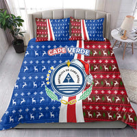 Cape Verde Christmas Bedding Set with Red and Blue Festive Pattern Christmas Tree and National Emblem Motif - Wonder Print Shop