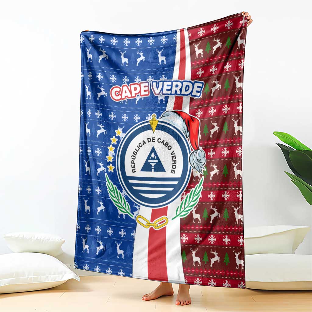 Cape Verde Christmas Blanket with Red and Blue Festive Pattern Christmas Tree and National Emblem Motif - Wonder Print Shop