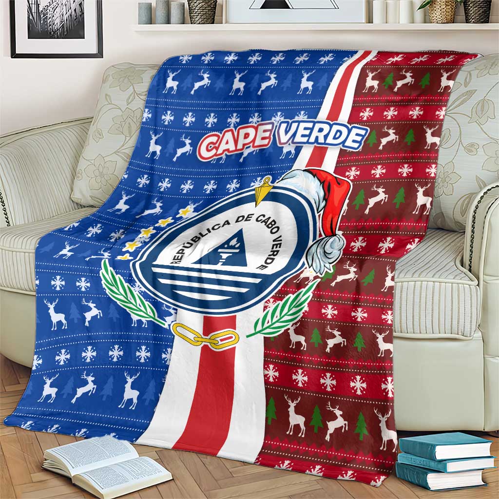 Cape Verde Christmas Blanket with Red and Blue Festive Pattern Christmas Tree and National Emblem Motif - Wonder Print Shop