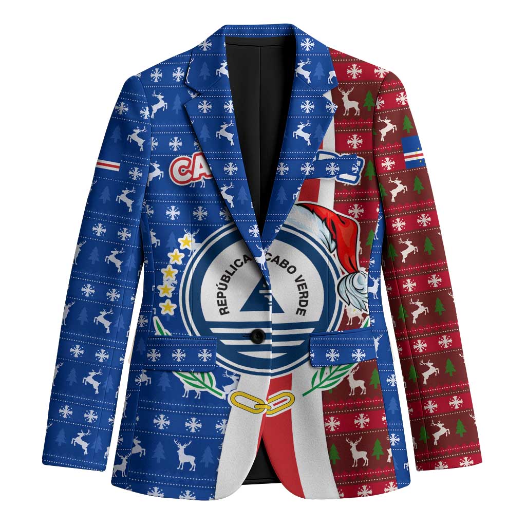 Cape Verde Christmas Blazer with Red and Blue Festive Pattern Christmas Tree and National Emblem Motif - Wonder Print Shop