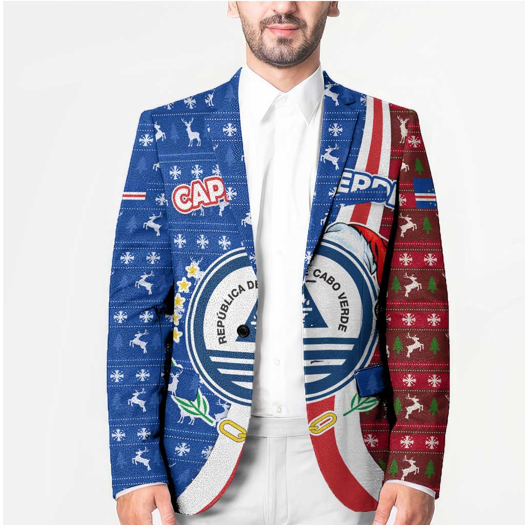 Cape Verde Christmas Blazer with Red and Blue Festive Pattern Christmas Tree and National Emblem Motif - Wonder Print Shop