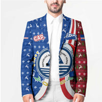 Cape Verde Christmas Blazer with Red and Blue Festive Pattern Christmas Tree and National Emblem Motif - Wonder Print Shop