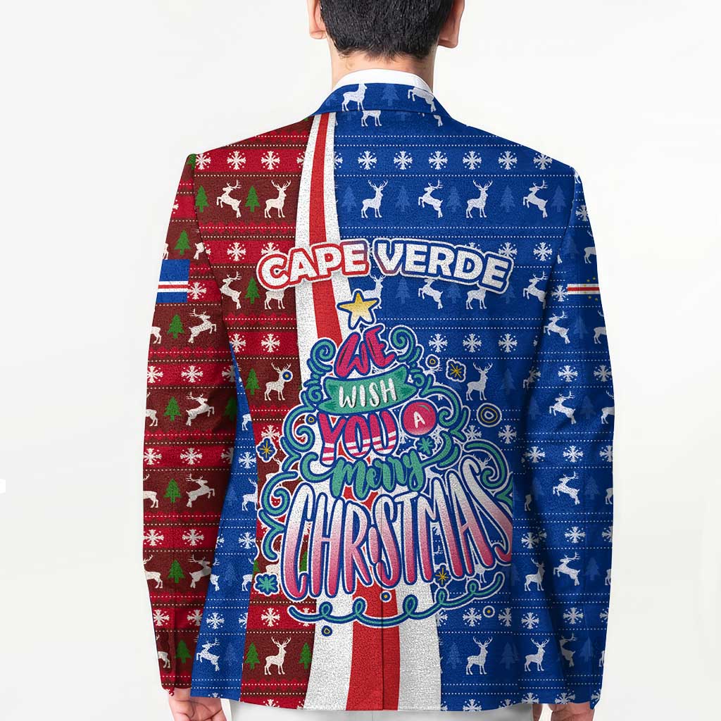 Cape Verde Christmas Blazer with Red and Blue Festive Pattern Christmas Tree and National Emblem Motif - Wonder Print Shop
