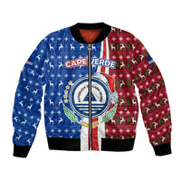 Cape Verde Christmas Bomber Jacket with Red and Blue Festive Pattern Christmas Tree and National Emblem Motif - Wonder Print Shop