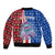 Cape Verde Christmas Bomber Jacket with Red and Blue Festive Pattern Christmas Tree and National Emblem Motif - Wonder Print Shop