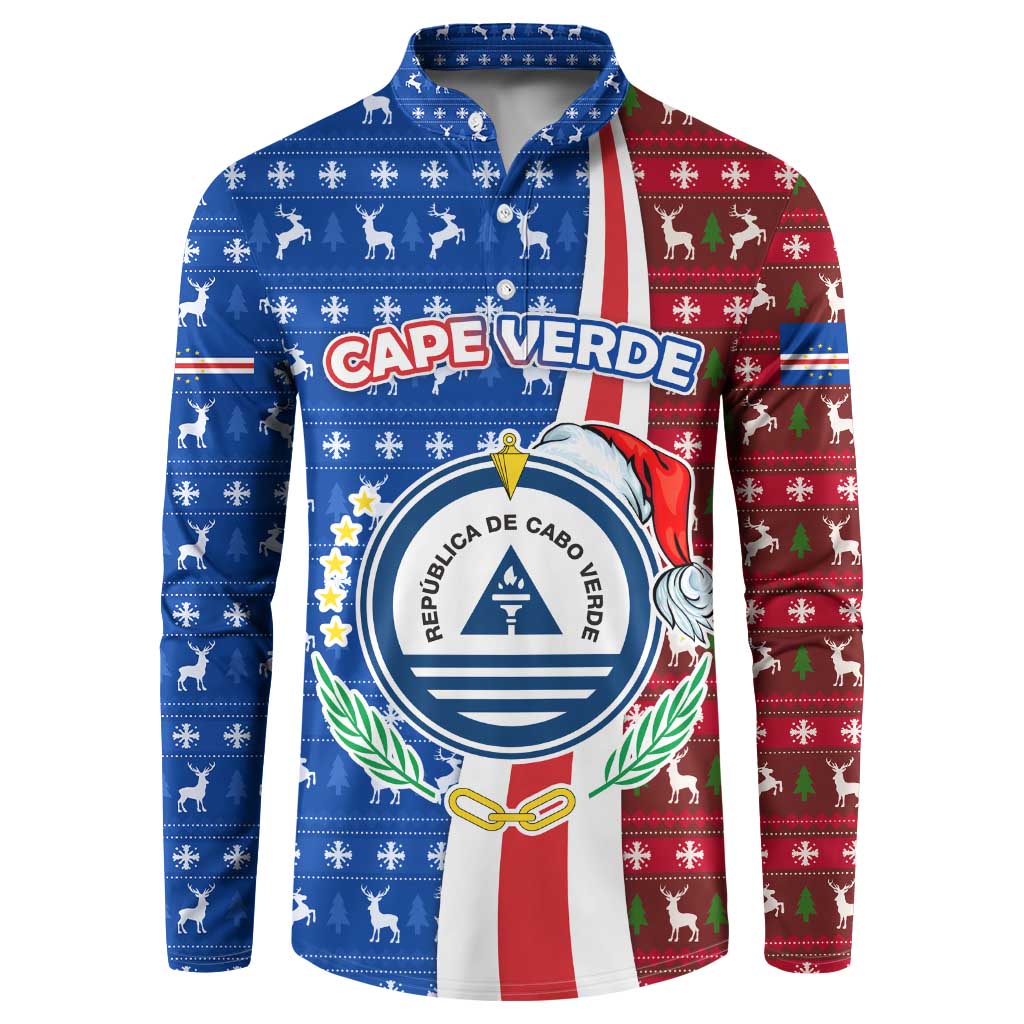 Cape Verde Christmas Button Sweatshirt with Red and Blue Festive Pattern Christmas Tree and National Emblem Motif - Wonder Print Shop