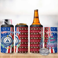 Cape Verde Christmas 4 in 1 Can Cooler Tumbler with Red and Blue Festive Pattern Christmas Tree and National Emblem Motif - Wonder Print Shop