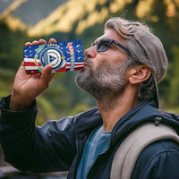 Cape Verde Christmas 4 in 1 Can Cooler Tumbler with Red and Blue Festive Pattern Christmas Tree and National Emblem Motif - Wonder Print Shop
